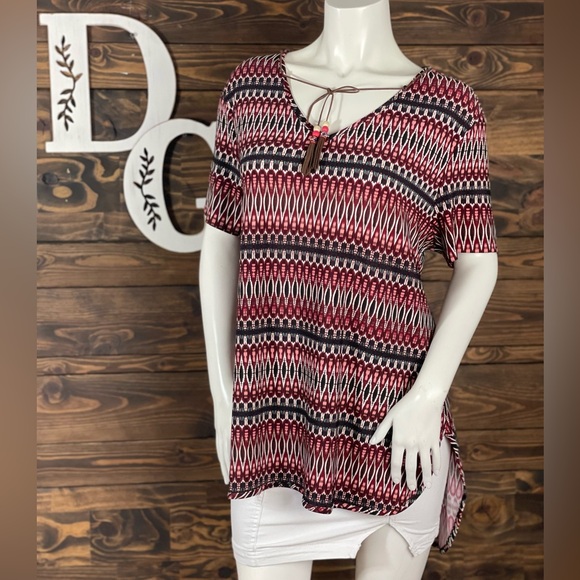 Cato | Diamond Stripe Jersey‎ Knit V Neck Blouse Relaxed Fit Graphic Pattern - Picture 1 of 9